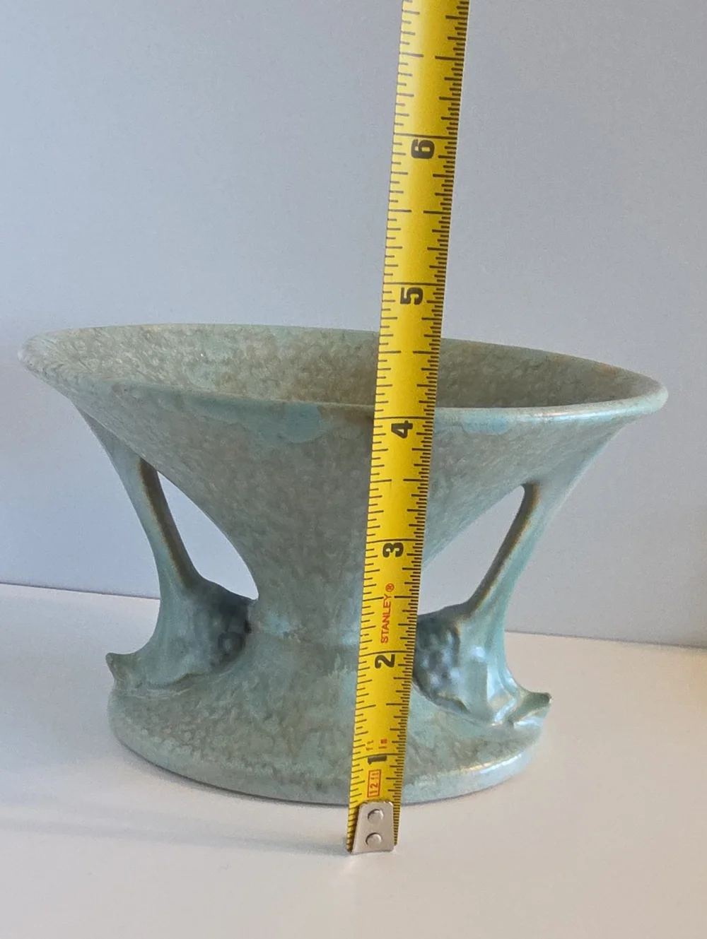 Vintage 1928 Roseville Pottery Blue-Green Tuscany Compote Vase (Shape #67-4)